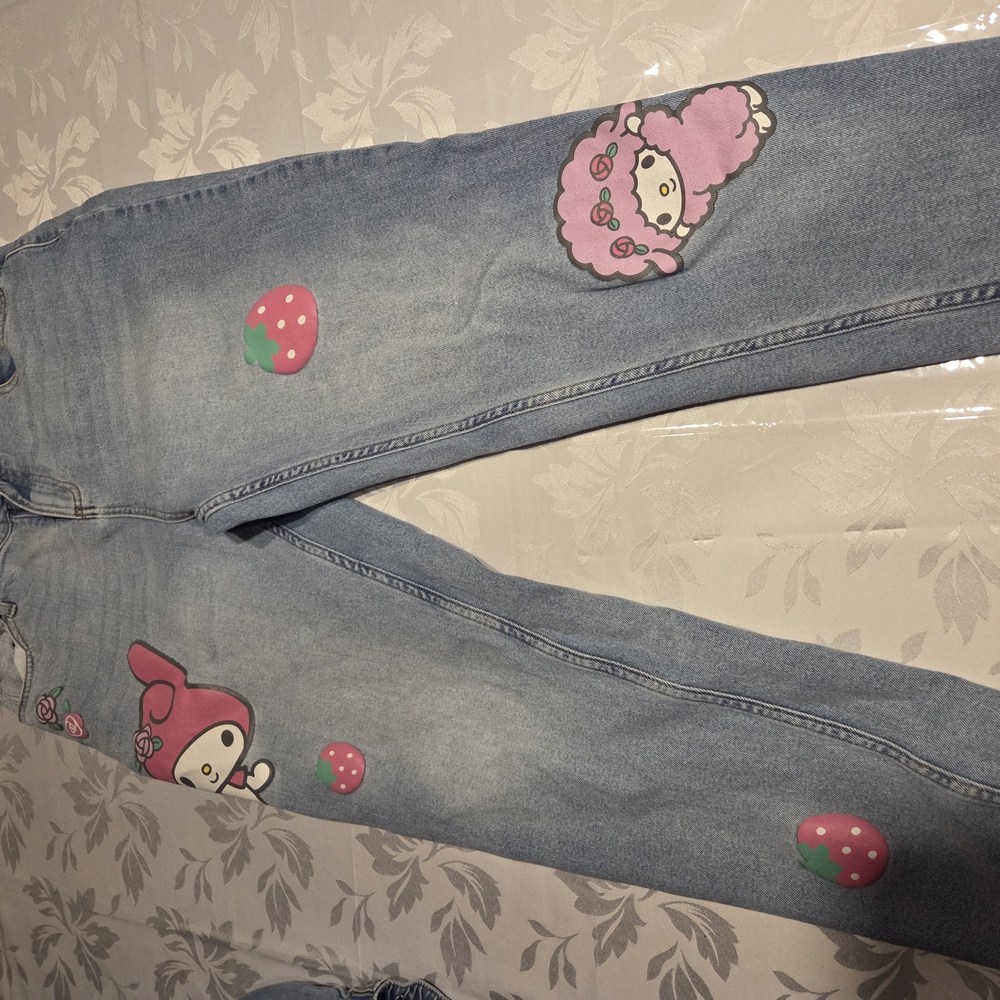 Women's Light Blue Jeans with Cartoon Print